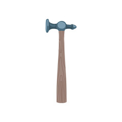 Metalworker hammer with wooden handle isolated on white background. Hammer flat vector illustration. Construction, home repair, carpentry concept