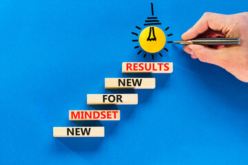 New mindset and results symbol. Concept words New mindset for new results on wooden blocks....
