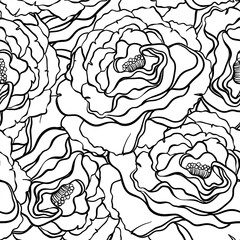 Seamless pattern with flowers roses, vector floral illustration in vintage style for wallpaper or fabric