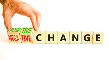 Positive or negative change symbol. Concept word Positive change Negative change on wooden cubes....