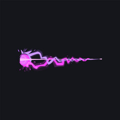 Pink energy beam vector illustration. Cartoon drawing of laser gun, blaster or weapon effect, lightning, alien attack. Magic, power concept for game or comic book