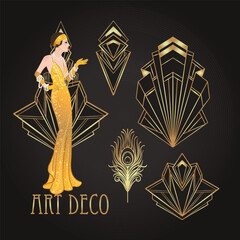 Flapper girl. Art deco 1920s style vintage invitation template design for drink list, bar menu, glamour event, thematic wedding, jazz party flyer. Vector art. © vgorbash
