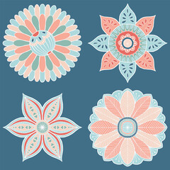 Hand Drawn Colourful Mandalas, Vector decorative Illustrations for clothing, home decor, cards and templates, scrap booking, post cards, frames.