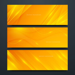 Bright sunny yellow dynamic abstract banner background. Modern fresh business banner for sales, event, holiday, party, halloween, birthday, falling. Fast moving 3d lines with soft shadow