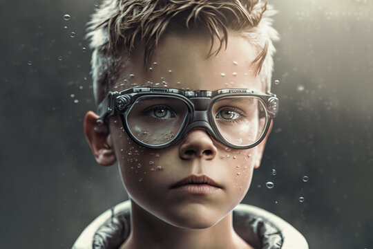 AI generated image of boy in glasses with bubbles