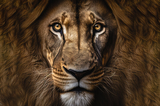 Generative AI image of lion with lush mane