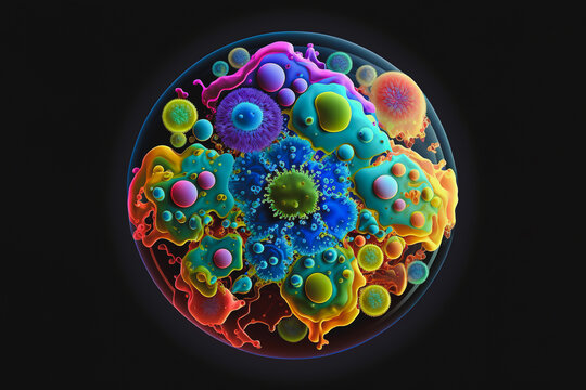 Generative AI illustration of colorful microorganisms