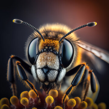Generative AI illustration of bee collecting nectar