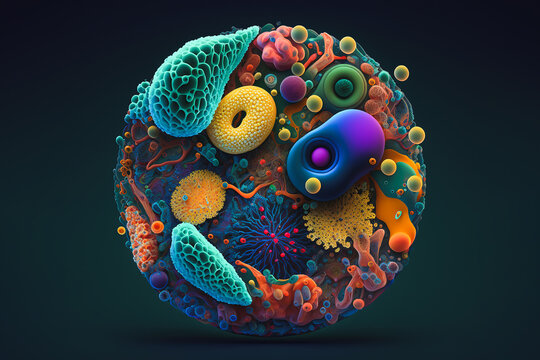 Generative AI illustration of colorful microorganisms