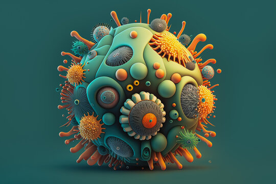 Generative AI illustration of colorful microorganisms