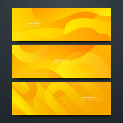 Minimal geometric banner background. Orange and yellow elements with dynamic line fluid gradient. Dynamic shapes composition. Vector illustration