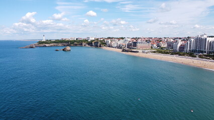 Naklejka na ściany i meble Basque Country coast taken by a drone during warm summer time blue sky clear weather. 