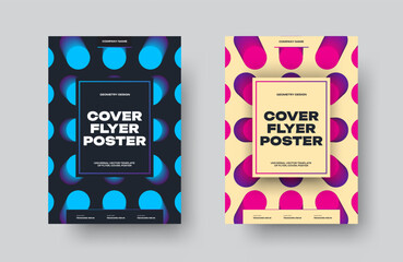 Set of vector flyers with dynamic geometric design, square white, black plate for info, business, annual report.