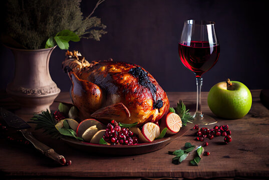 Roasted chicken with vegetables with red wine created with AI