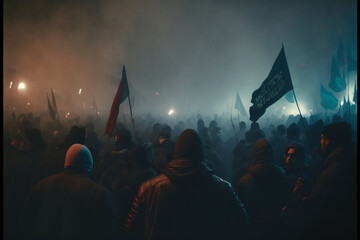 Popular uprising, crowds of protesters took to the streets to fight for their rights, AI generated art