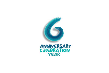 Naklejka premium 6th, 6 years, 6 year anniversary celebration fun style logotype. anniversary white logo with green blue color isolated on white background, vector