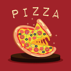 Top view pizza with various ingredients. Whole pizza with tomatoes, onions, peppers and cheese. italian pizza