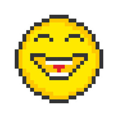 Obraz premium Happy face icon. Pixel art emoticons. Vector illustration.