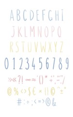 hand drawn alphabet, colour doodle font 