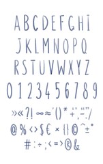 hand drawn alphabet, blue doodle font 