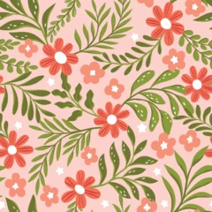 Fototapete Rund Hand drawn floral pattern. Seamless leaves vector background. Elegant colorful template for fashion print, fabric or wallpaper. © Daniela Iga