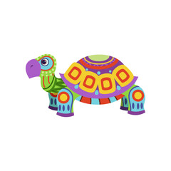 Fantastic turtle as traditional Mexican decorative element isolated on white background. Colorful Mexican alebrije vector illustration. Mexico, decoration, celebration concept