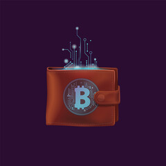 e wallet bitcoin on a dark background, crypto technology currency, forex, money, blockchain, pay