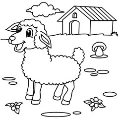 Funny sheep cartoon vector coloring page