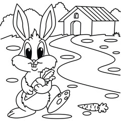 Funny rabbit cartoon characters vector illustration. For kids coloring book.