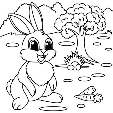 Funny rabbit cartoon characters vector illustration. For kids coloring book.