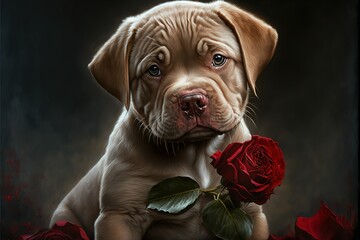 Cute Dog with Roses Generative Ai