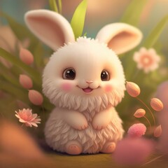 Fototapeta premium bunny with tulips made with generative ai