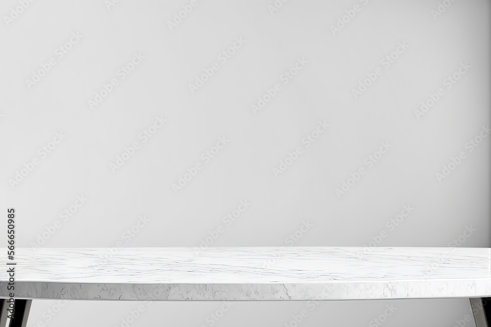 Poster Empty white marble table top on white wall mock up banner abstract background for display your packaging or mockup design template