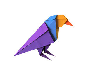 Colorful origami bird isolated on transparent png background, paper art style, made with generative AI. - obrazy, fototapety, plakaty