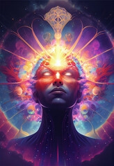 Meditating in Bliss: A Majestic Digital Art Piece of a Spiritual Being on a Journey to Inner Peace, created with generative ai
