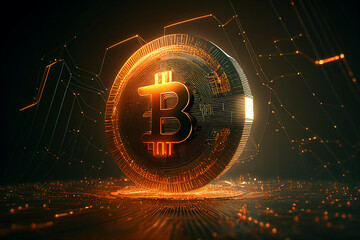 Bitcoin blockchain crypto currency digital money exchange Technology symbol Generative AI. - obrazy, fototapety, plakaty