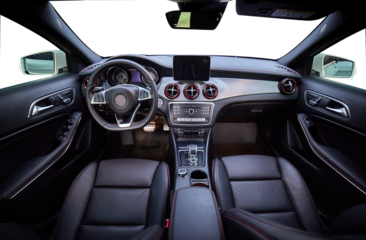 Inside moden car background, luxury car interior elements wallpaper. Black leather car interior. Inside car interior with transparent background png illustration