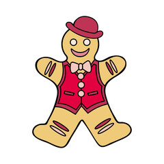Gingerbread man gentleman in vest and bowler hat. Christmas sweet cookies. Happy New Year. Viva Mangenta. Hand drawn flat illustration.