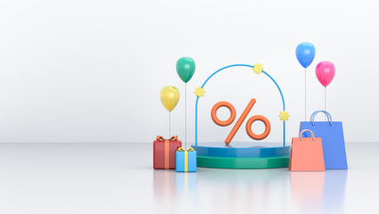 3D illustration for shopping offer. 3d stage with an offer