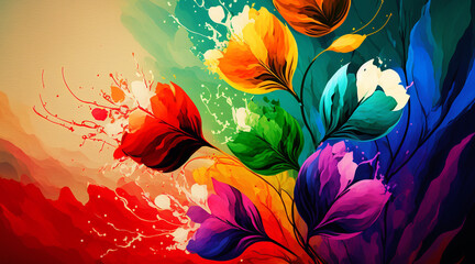 Beautiful vintage abstract flowers colorful digital painting background. Generative Ai