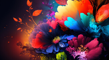 Fototapeta na wymiar Beautiful vintage abstract flowers colorful digital painting background. Generative Ai