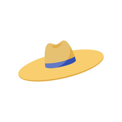 Yellow hat for women cartoon vector illustration. Cartoon drawing of summer vacation or fashion accessory isolated on white background. Travel, tourism, fashion concept