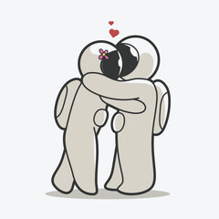 cute chibi astronaut couple art illustration