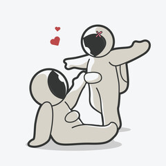 cute chibi astronaut couple art illustration