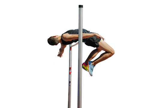 high jump male athlete successful attempt
