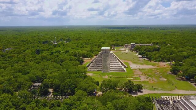 Aerial view of a pyramid in the riviera maya in mexico