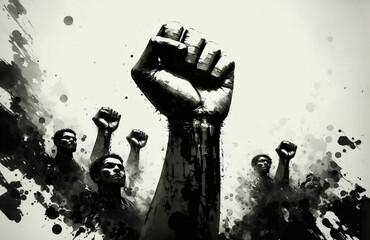 Black lives matter protest banner. Fist raised up. Generative AI illustration