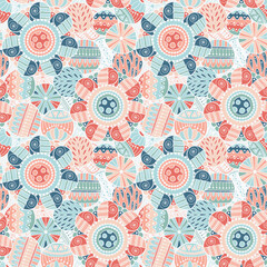 Hand drawn Mandalas and circle decorative elements, Colourful Seamless pattern For fabrics, clothing, decoration, home decor, cards and templates, wrapping paper, kids prints.