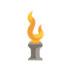 Golden trophy cup in shape of fire vector illustration. Cartoon gold trophy in reward for sports or competition isolated on white background. Prize award, championship concept