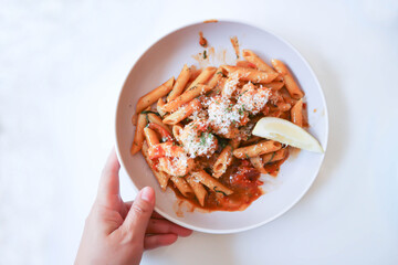 prawn pasta,prawn penne or shrimp pasta or penne prawn with tomato sauce